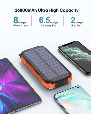 شارژر خورشیدی قابل حمل ضد آب Dynamo / پاور بانک 26800 میلی آمپر ساعت UN38.3