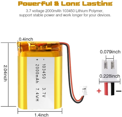 باتری لیتیوم یون قابل شارژ NCM 3.7v 2000mah / اتصال باتری لیتیوم یون JST